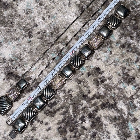 Vintage David Yurman 1-Row Linear Chiclet Bracelet Sterling Silver w/Diamonds - Picture 12 of 15
